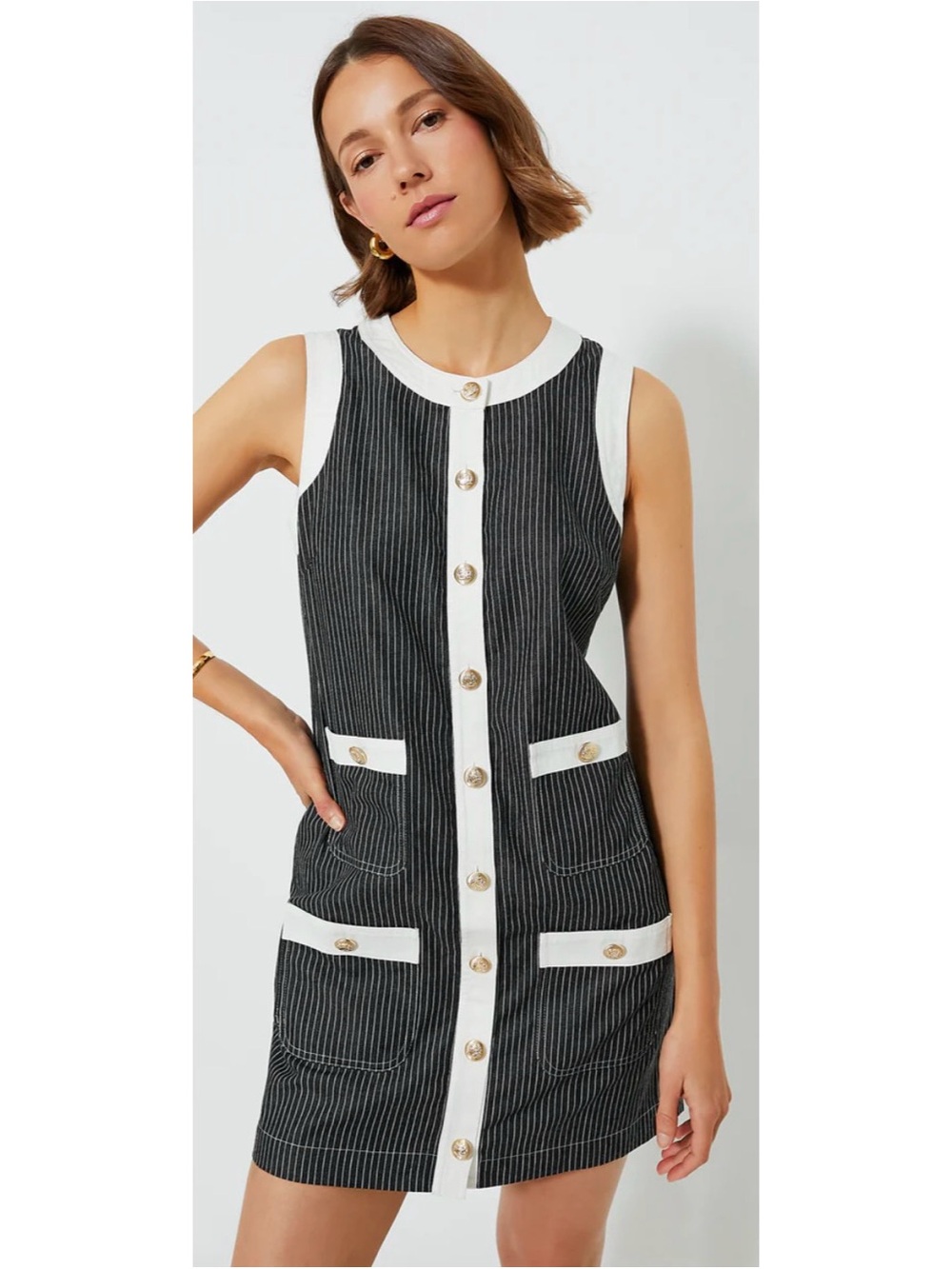 Pomander Place Tuckernuck black striped Voileta sleeveless dress NWT